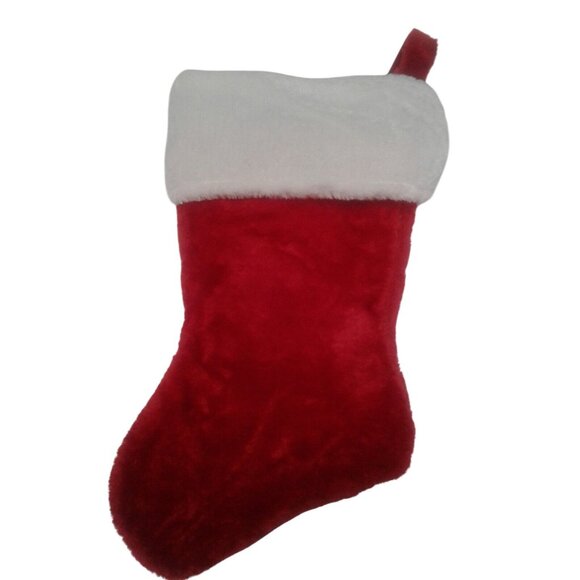 Red Christmas Stocking White Faux Fur Cuff Fluffy Plush Hanging NEW - Picture 4 of 4